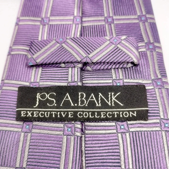 Jos A Bank Executive Collection Silk Necktie Tie Lilac Purple Geometric Square - Picture 3 of 9